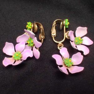 Vintage Painted Metal Flower Power Earrings Dainty